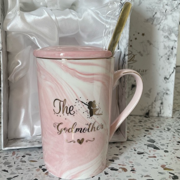 Other - Chic Pink Marble Godmother Mug with Gold Spoon
